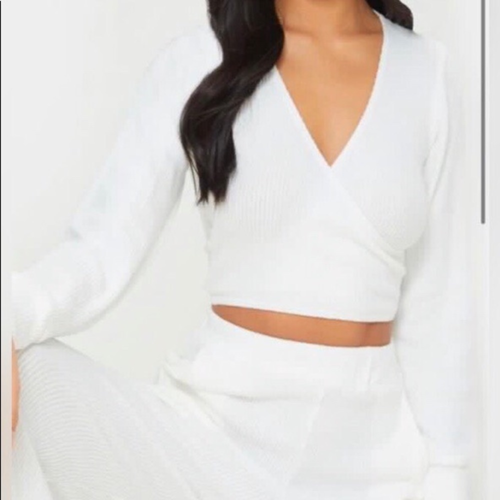 PLT White Ribbed Crop Top (Petite Size 0)